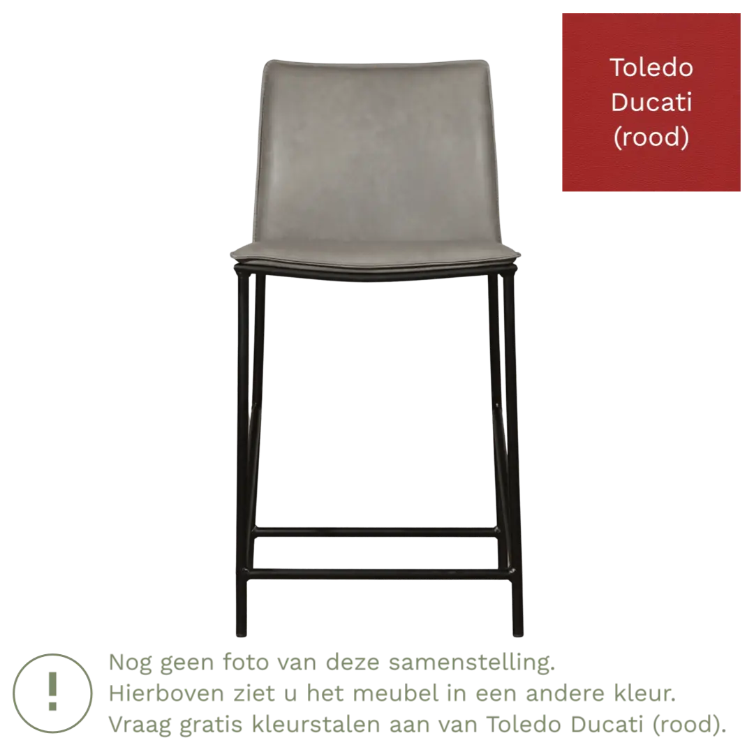 afbeelding van Leren barkruk laag Favor - Toledo Ducati (rood) - poten staal rond zwart